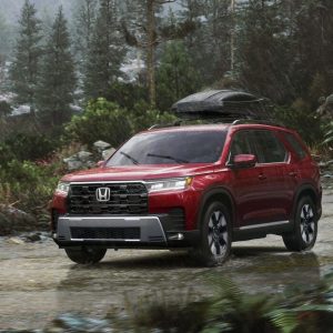 2026 Honda Pilot SUV parked in a scenic outdoor setting, featured in Honda Pilot Review