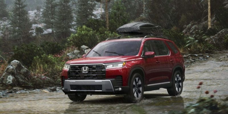 2026 Honda Pilot SUV parked in a scenic outdoor setting, featured in Honda Pilot Review